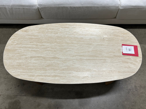 Sporo 47.25" Travertine Coffee Table - Natural Oak