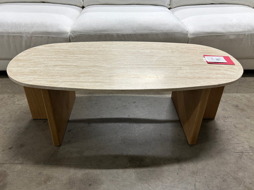 Sporo 47.25" Travertine Coffee Table - Natural Oak