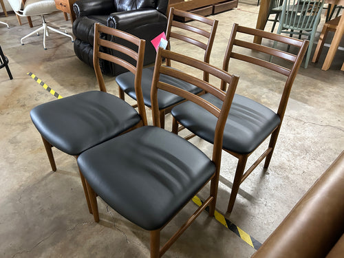 Set of 4 Wosla Leather Dining Chairs- Smoked Oak and Black
