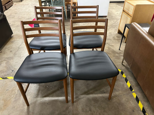 Set of 4 Wosla Leather Dining Chairs- Smoked Oak and Black