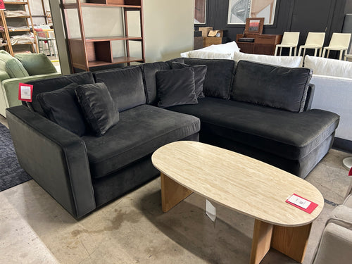 Interior Define James 3-Seat Bumper Sectional - Ebony Performance Velvet