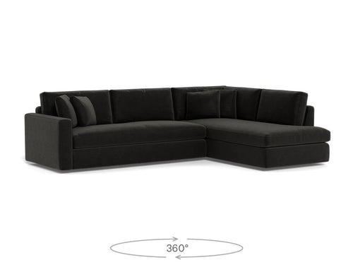 Interior Define James 3-Seat Bumper Sectional - Ebony Performance Velvet