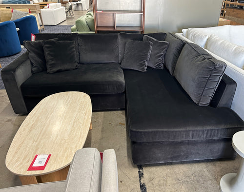 Interior Define James 3-Seat Bumper Sectional - Ebony Performance Velvet