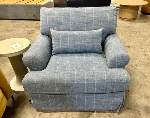 Interior Define Maxwell Slipcovered Swivel Chair - Denim Performance Hunt Stripe
