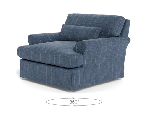Interior Define Maxwell Slipcovered Swivel Chair - Denim Performance Hunt Stripe