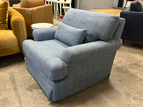 Interior Define Maxwell Slipcovered Swivel Chair - Denim Performance Hunt Stripe