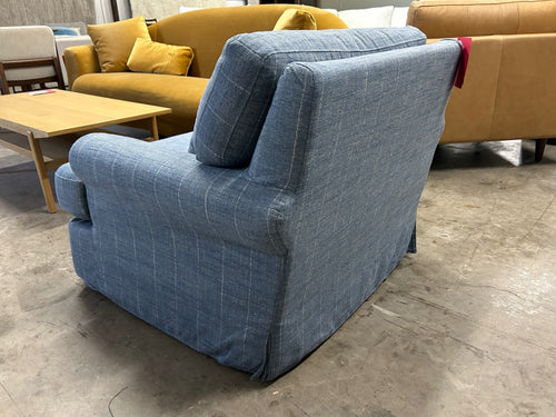 Interior Define Maxwell Slipcovered Swivel Chair - Denim Performance Hunt Stripe