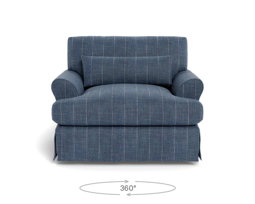 Interior Define Maxwell Slipcovered Swivel Chair - Denim Performance Hunt Stripe