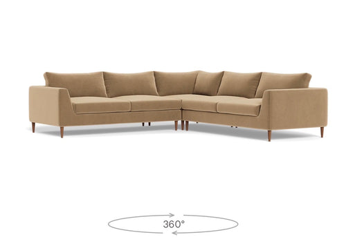 Interior Define Asher Corner Sectional Sofa - Camel Performance Plush Velvet
