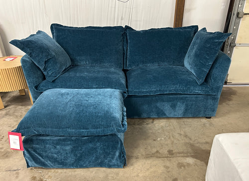 Interior Define Skylar Sleeper Sofa and Ottoman - Lagoon Performance Vintage Velvet
