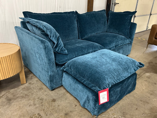 Interior Define Skylar Sleeper Sofa and Ottoman - Lagoon Performance Vintage Velvet