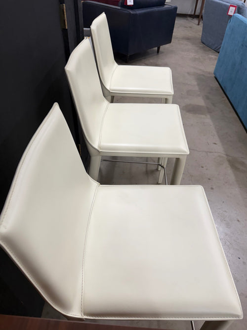 Set Of 3 Design Within Reach- Flag Bottega Italian Leather Counter Stools-Off White