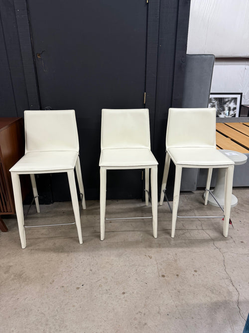 Set Of 3 Design Within Reach- Flag Bottega Italian Leather Counter Stools-Off White