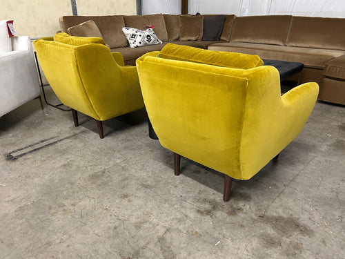 Pair of Matrix 30.5" Velvet Lounge Chairs - Yarrow Gold