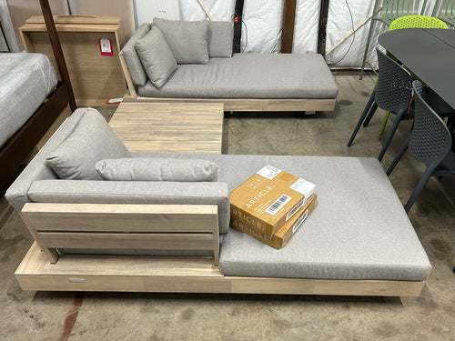 Set of (2) Lubek Outdoor Low Chaise Lounges, (2) Covers, and Coffee Table - Beach Sand