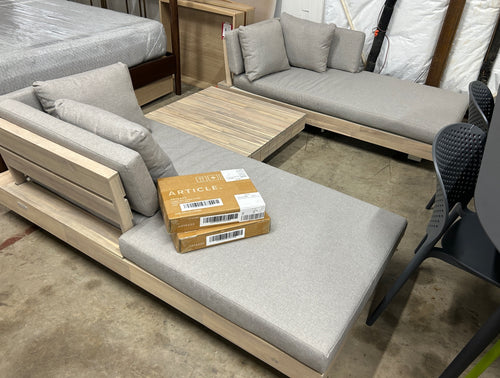 Set of (2) Lubek Outdoor Low Chaise Lounges, (2) Covers, and Coffee Table - Beach Sand