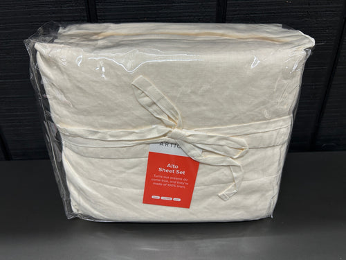 Alto Queen Linen Sheet Set - Ivory White