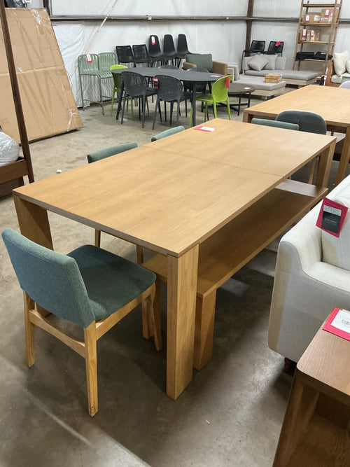 CLEARANCE Dako 76.75in - 116in Extendable Dining Table & Bench - Natural Oak