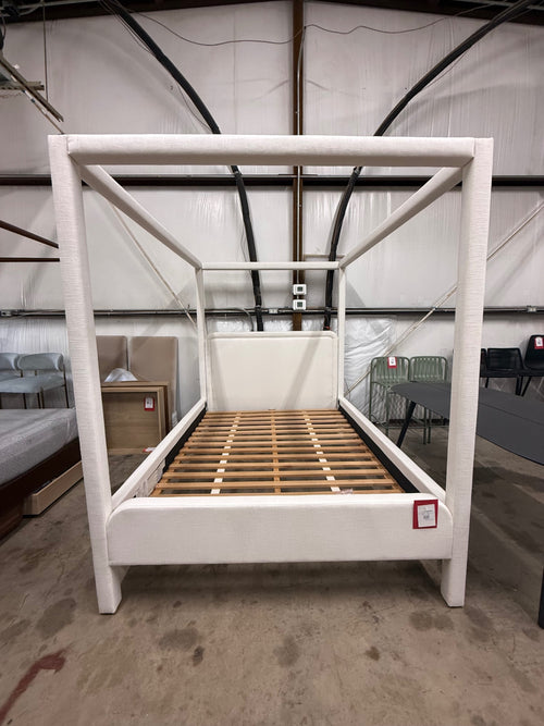 Interior Define Rowan Fully Upholstered Canopy Queen Bed - Parchment Luxe Natural Linen