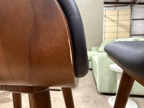 Set of 3 Sede Leather Bar Stools - Walnut and Black