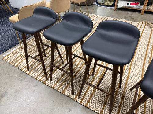Set of 3 Sede Leather Bar Stools - Walnut and Black