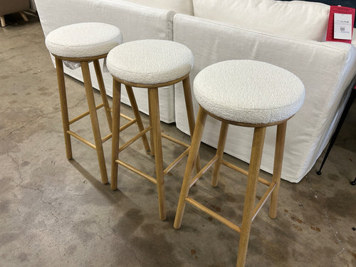 Set of 3 Nurmi Counter Stools - White Oak And Ivory Wool Bouclé