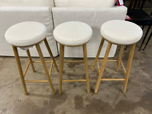 Set of 3 Nurmi Counter Stools - White Oak And Ivory Wool Bouclé