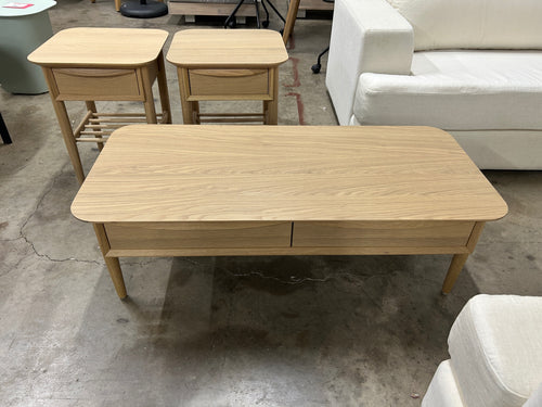 Lenia Storage Coffee Table & (2) Storage Side Tables Set - White Oak