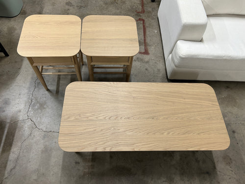 Lenia Storage Coffee Table & (2) Storage Side Tables Set - White Oak