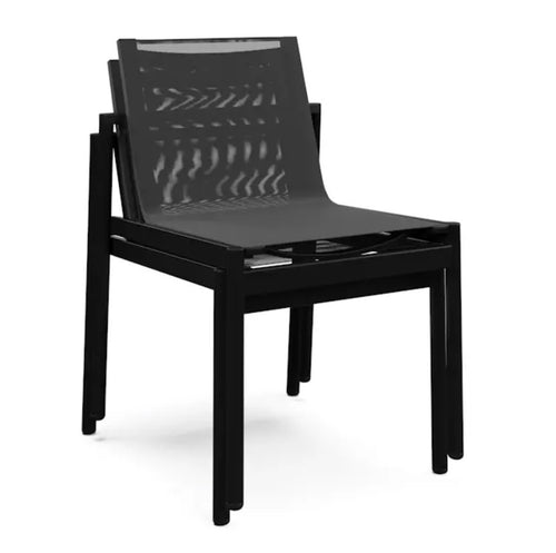Set of 6 Tola Outdoor Stackable Textilene Armless Dining Chairs - Black