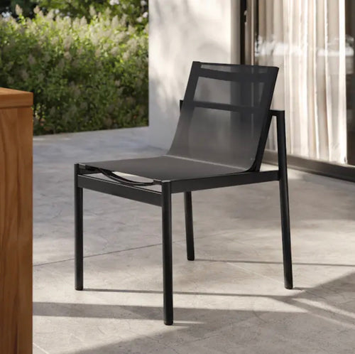 Set of 6 Tola Outdoor Stackable Textilene Armless Dining Chairs - Black