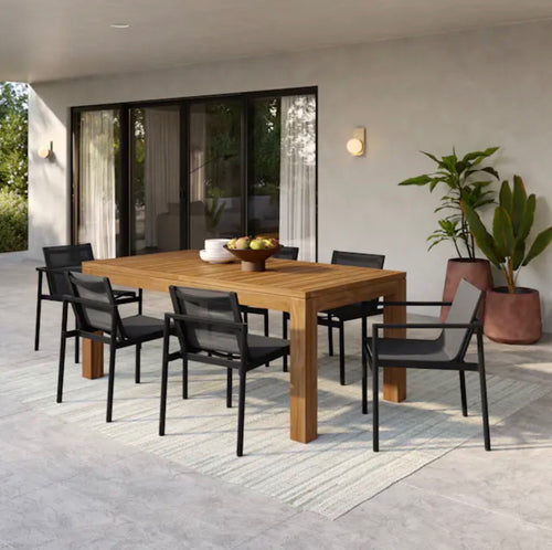 Set of 6 Tola Outdoor Stackable Textilene Armless Dining Chairs - Black