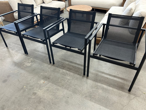 Set of 6 Tola Outdoor Stackable Textilene Dining Armchairs - Black