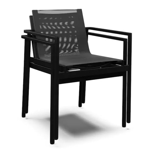 Set of 6 Tola Outdoor Stackable Textilene Dining Armchairs - Black