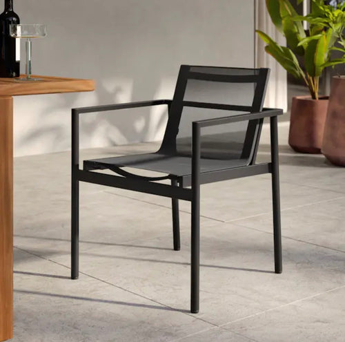 Set of 6 Tola Outdoor Stackable Textilene Dining Armchairs - Black