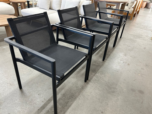 Set of 6 Tola Outdoor Stackable Textilene Dining Armchairs - Black