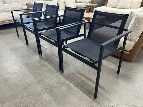 Set of 6 Tola Outdoor Stackable Textilene Dining Armchairs - Black