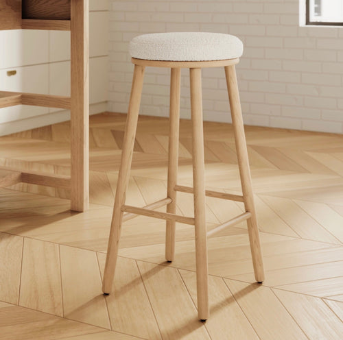 Set of 4 Nurmi Counter Stools - White Oak And Ivory Wool Bouclé