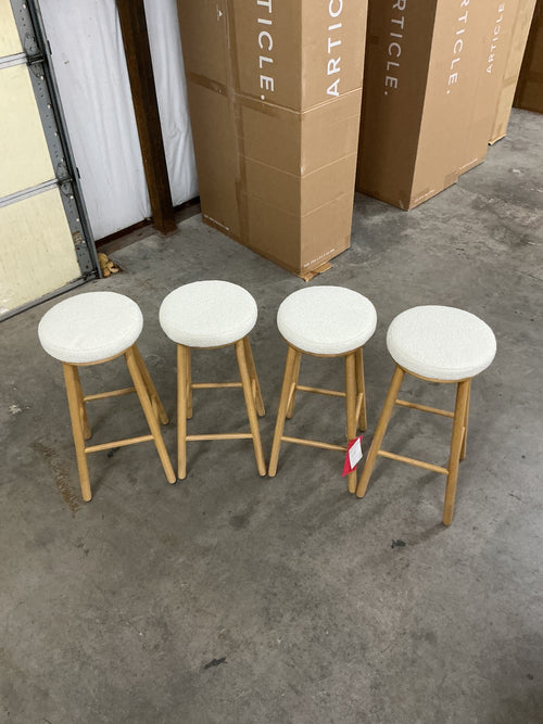 Set of 4 Nurmi Counter Stools - White Oak And Ivory Wool Bouclé