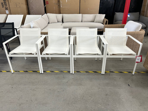 Set of 4 Tola Outdoor Stackable Textilene Dining Armchairs - White