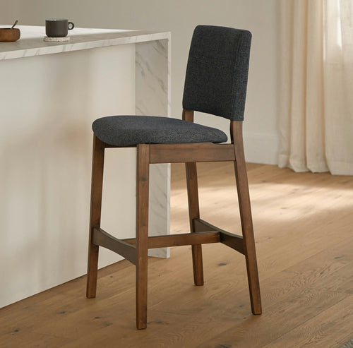 Set of 3 Nosh Counter Stools - Walnut And Denim Blue