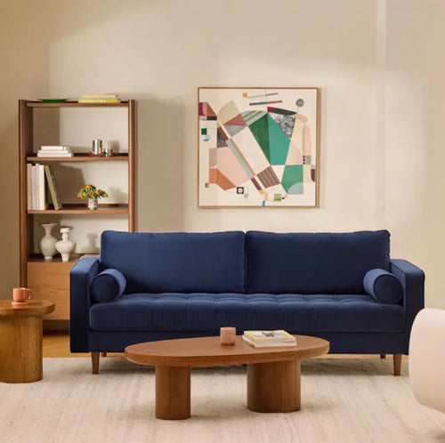 Sven 88" Tufted Velvet Sofa - Plush Cascadia Blue