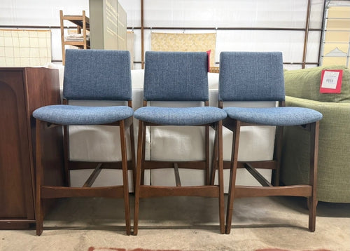 Set of 3 Nosh Counter Stools - Walnut And Denim Blue