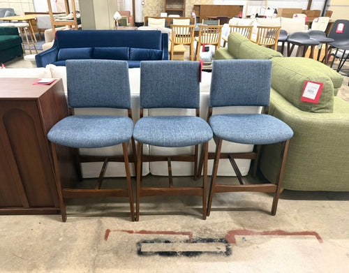 Set of 3 Nosh Counter Stools - Walnut And Denim Blue