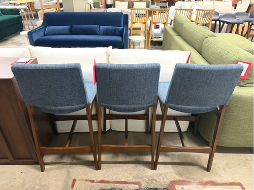 Set of 3 Nosh Counter Stools - Walnut And Denim Blue