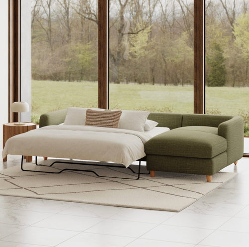 Vati 114" Right Storage Sleeper Sectional - Natural Oak And Napa Moss