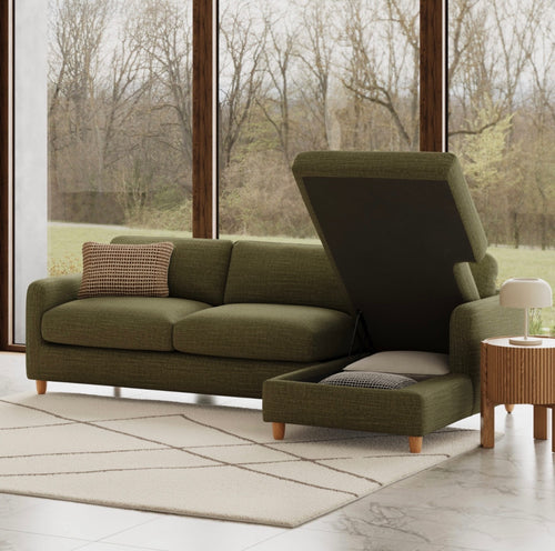 Vati 114" Right Storage Sleeper Sectional - Natural Oak And Napa Moss