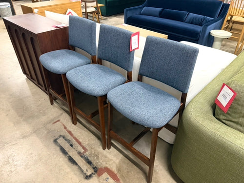Set of 3 Nosh Counter Stools - Walnut And Denim Blue