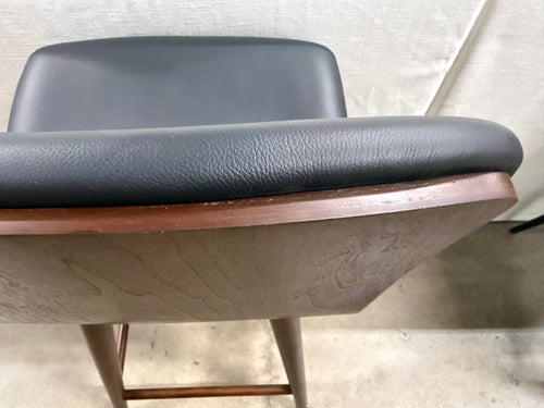Set of 3 Sede Leather Swivel Counter Stools - Walnut And Black