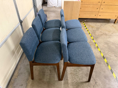 Set of 6 Nosh Dining Chairs - Walnut And Denim Blue